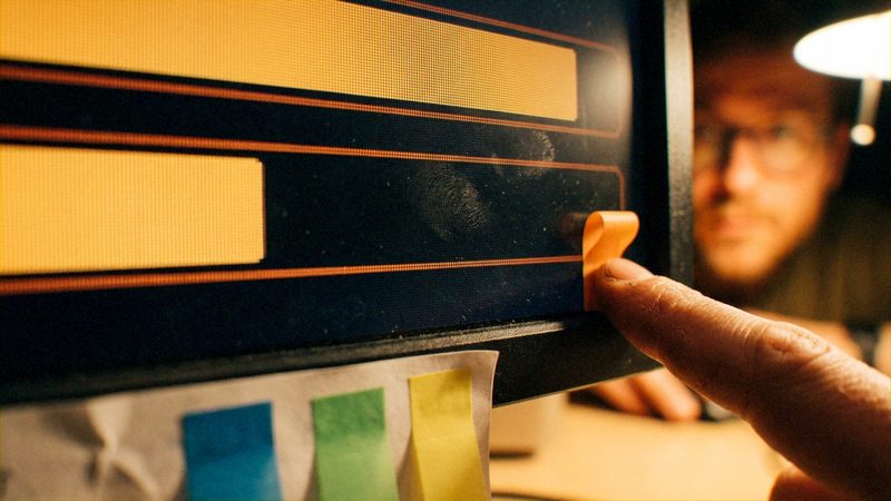 ['Human Operator', 'Computer Hardware / Display', 'Analog Task Management Tools']. The operator utilizes physical media as a persistent overlay to organize or prioritize information within a digital environment.. Information Technology / Project Management.